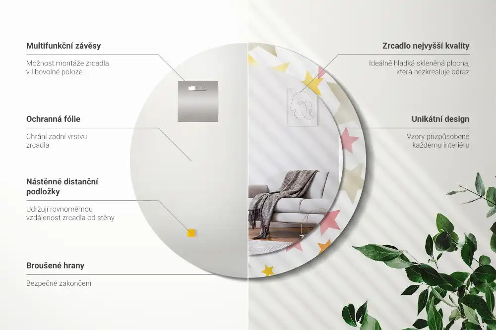 Tiskano okroglo ogledalo Pastelne zvezde