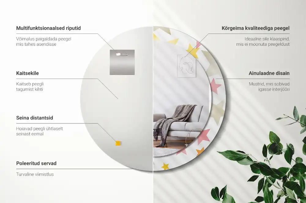 Tiskano okroglo ogledalo Pastelne zvezde