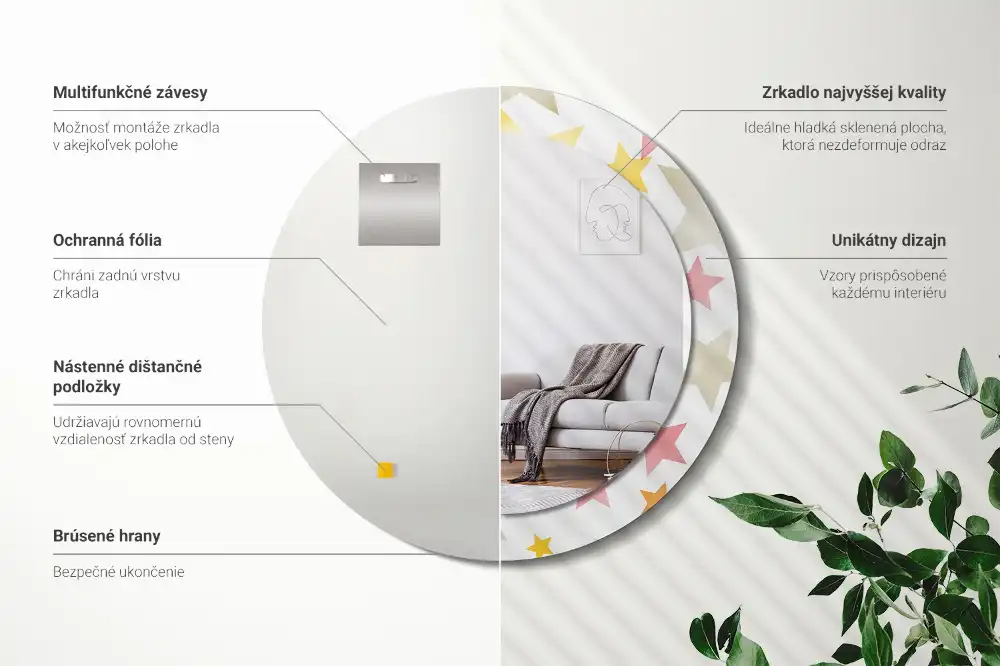 Tiskano okroglo ogledalo Pastelne zvezde