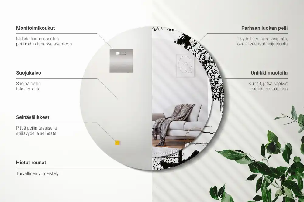 Okroglo stensko okrasno ogledalo Grafitni vzorec