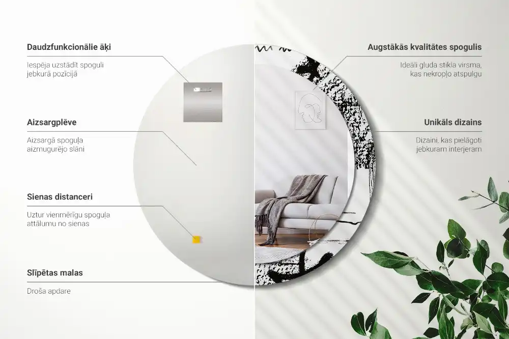 Okroglo stensko okrasno ogledalo Grafitni vzorec