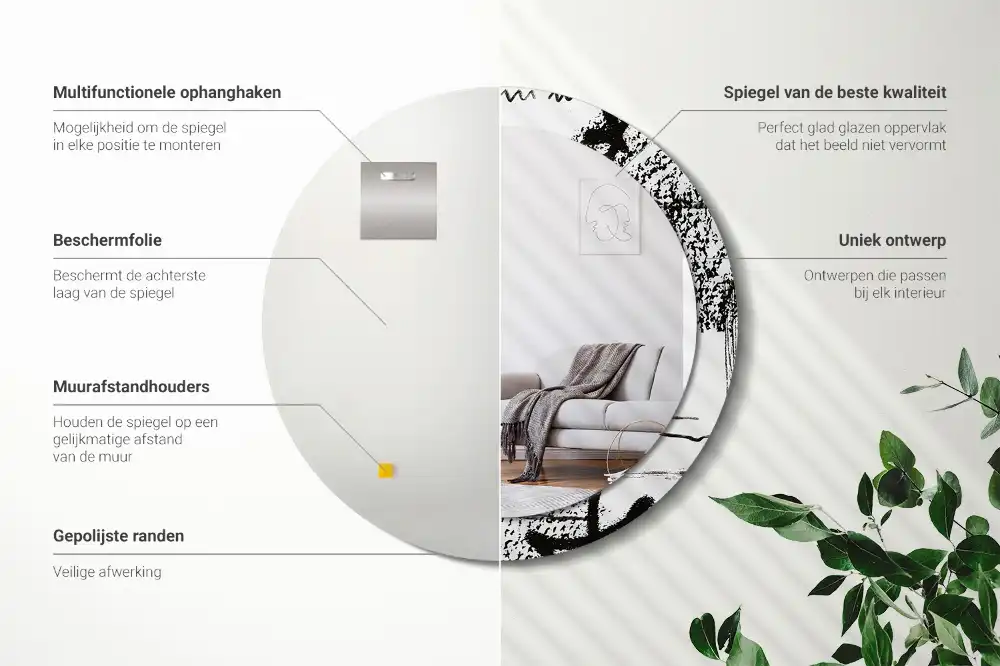 Okroglo stensko okrasno ogledalo Grafitni vzorec