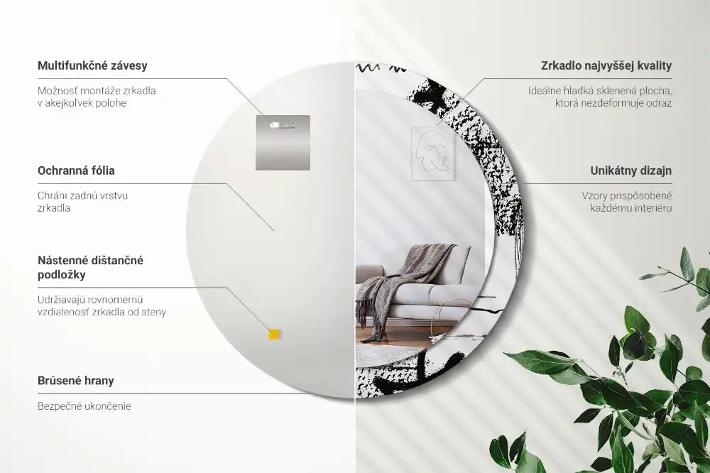 Okroglo stensko okrasno ogledalo Grafitni vzorec