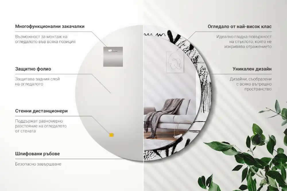 Okroglo stensko okrasno ogledalo Grafitni vzorec