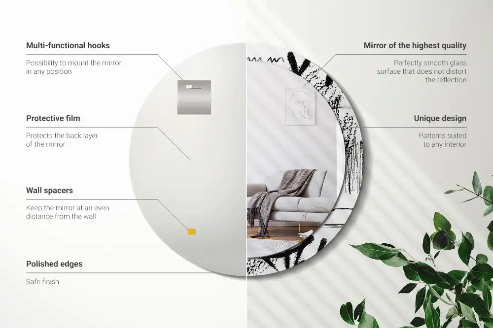 Okroglo stensko okrasno ogledalo Grafitni vzorec