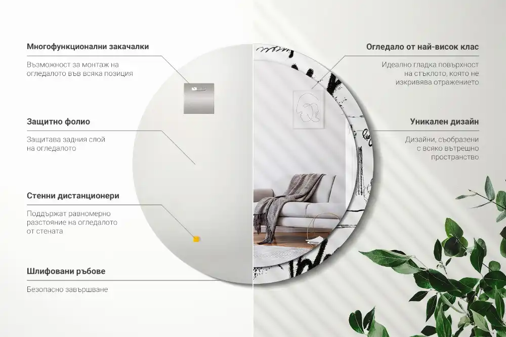 Okroglo stensko okrasno ogledalo Grafitni vzorec