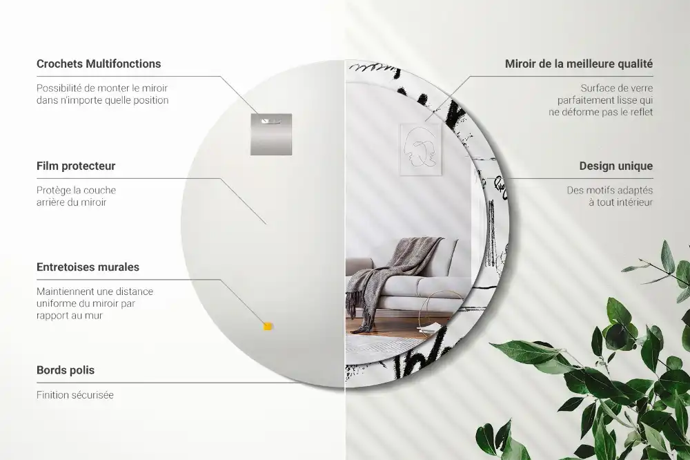 Okroglo stensko okrasno ogledalo Grafitni vzorec