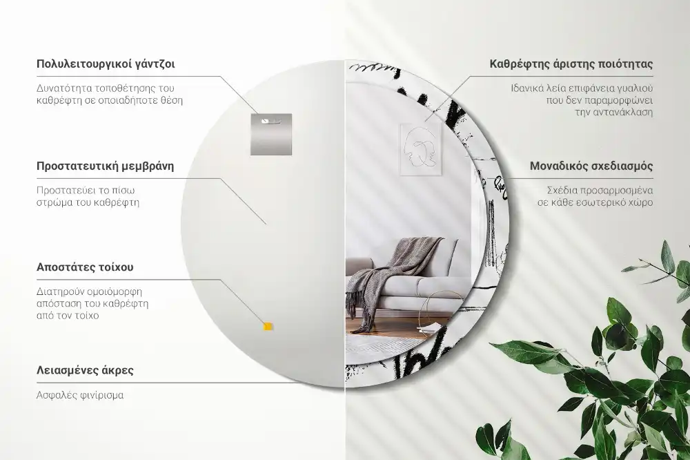 Okroglo stensko okrasno ogledalo Grafitni vzorec