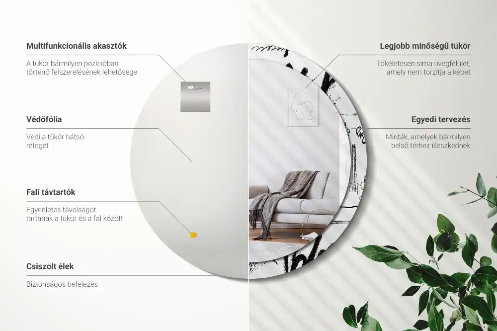 Okroglo stensko okrasno ogledalo Grafitni vzorec