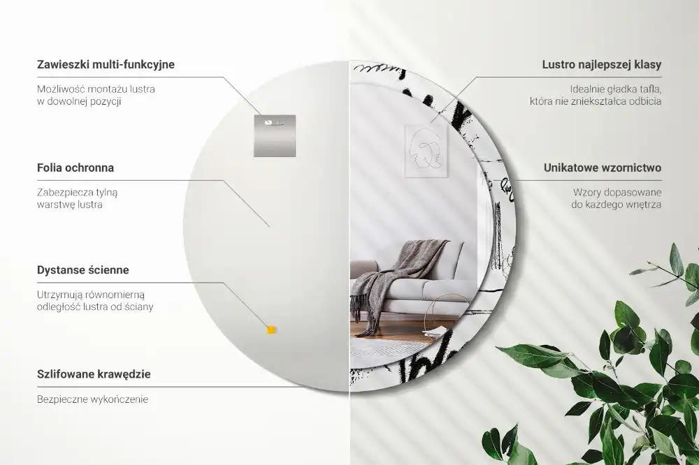 Okroglo stensko okrasno ogledalo Grafitni vzorec