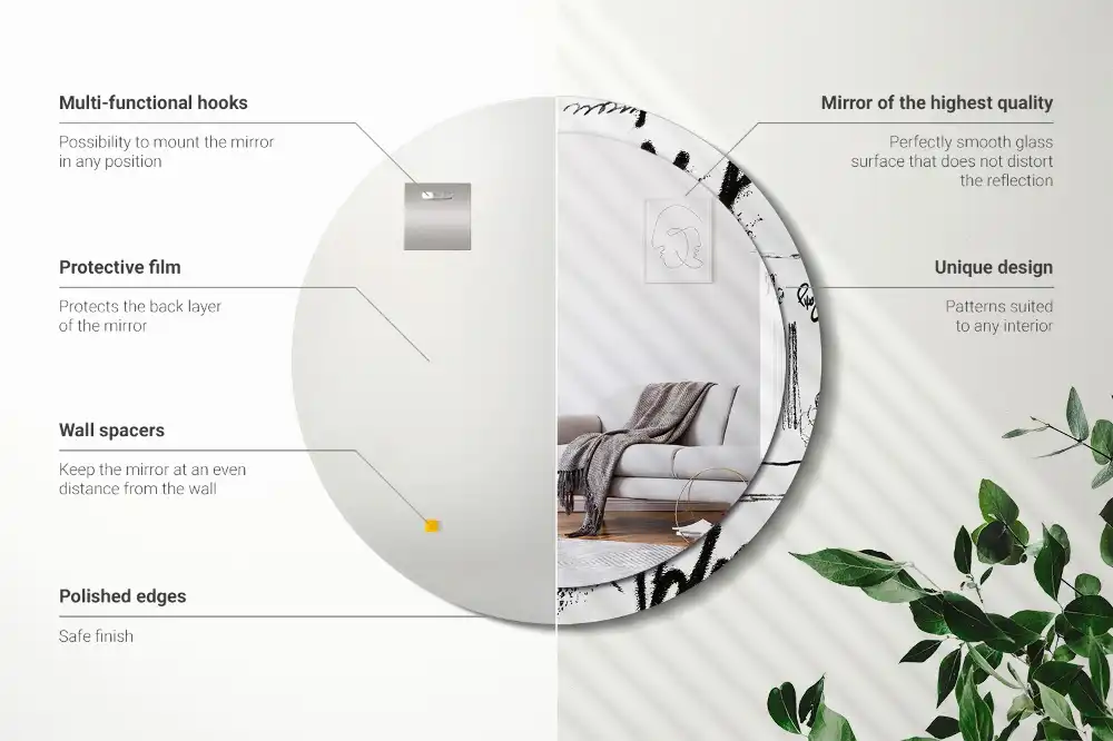 Okroglo stensko okrasno ogledalo Grafitni vzorec