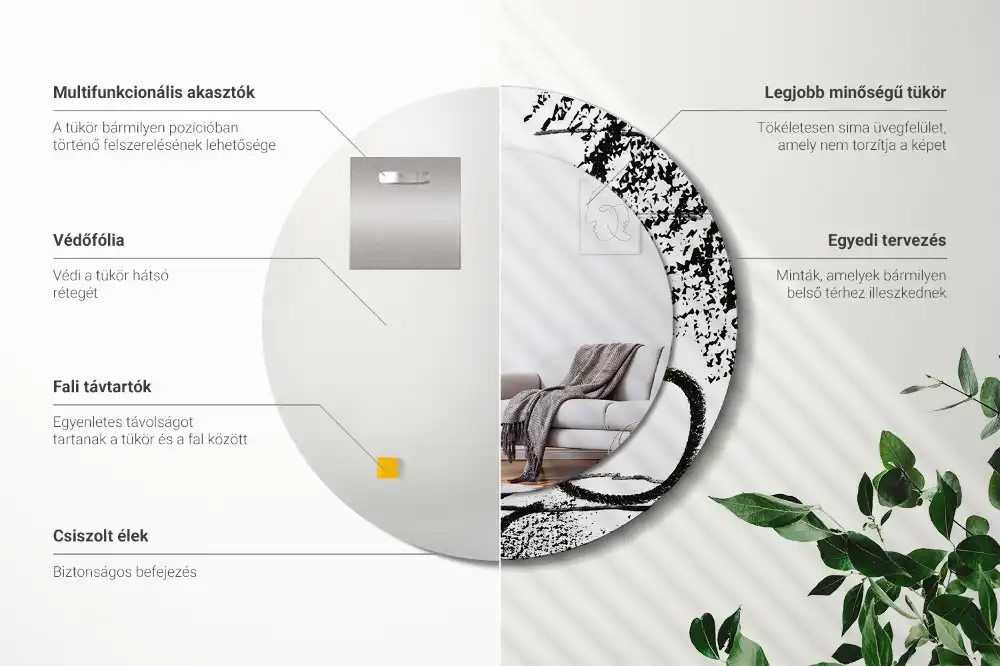 Okroglo stensko okrasno ogledalo Grafitni vzorec