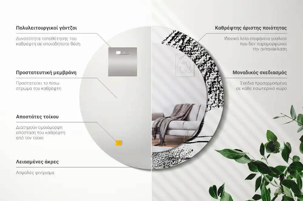 Okroglo stensko okrasno ogledalo Grafitni vzorec