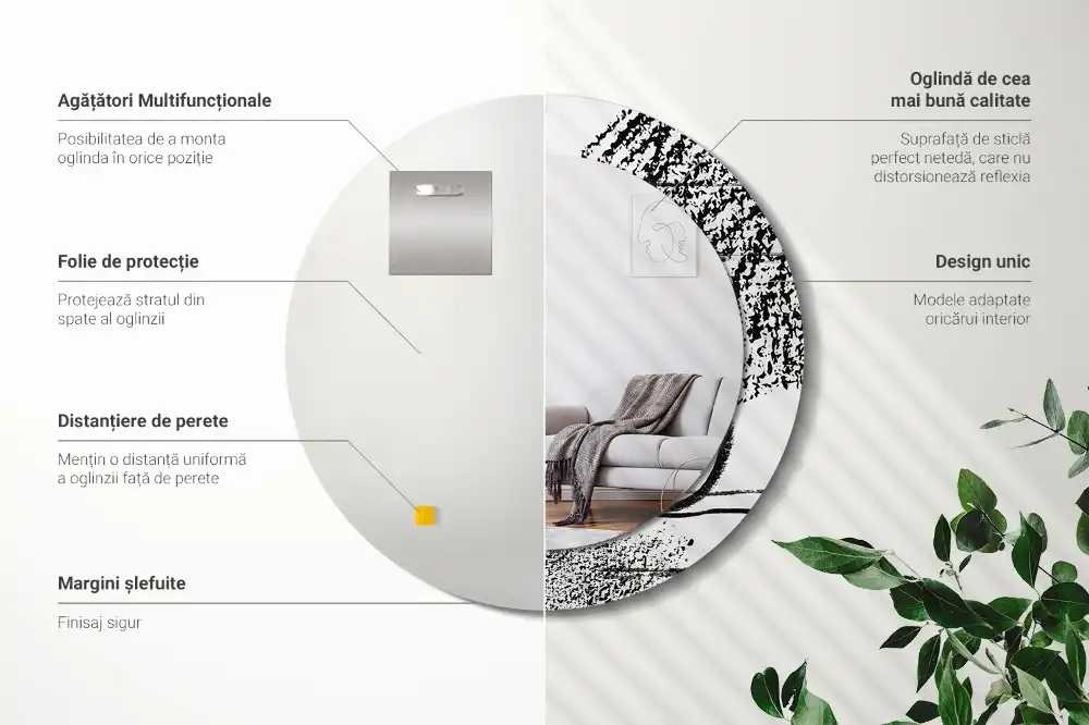 Okroglo stensko okrasno ogledalo Grafitni vzorec