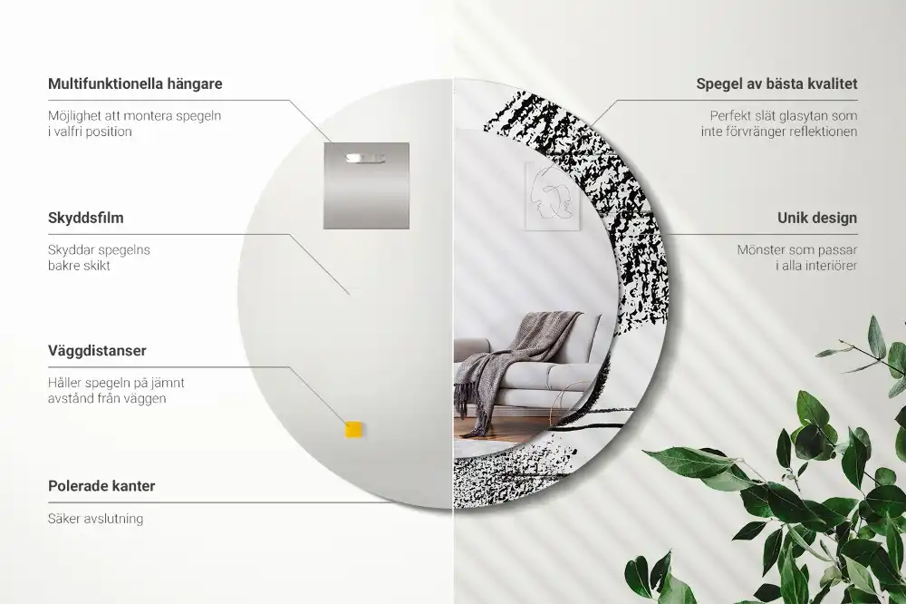 Okroglo stensko okrasno ogledalo Grafitni vzorec