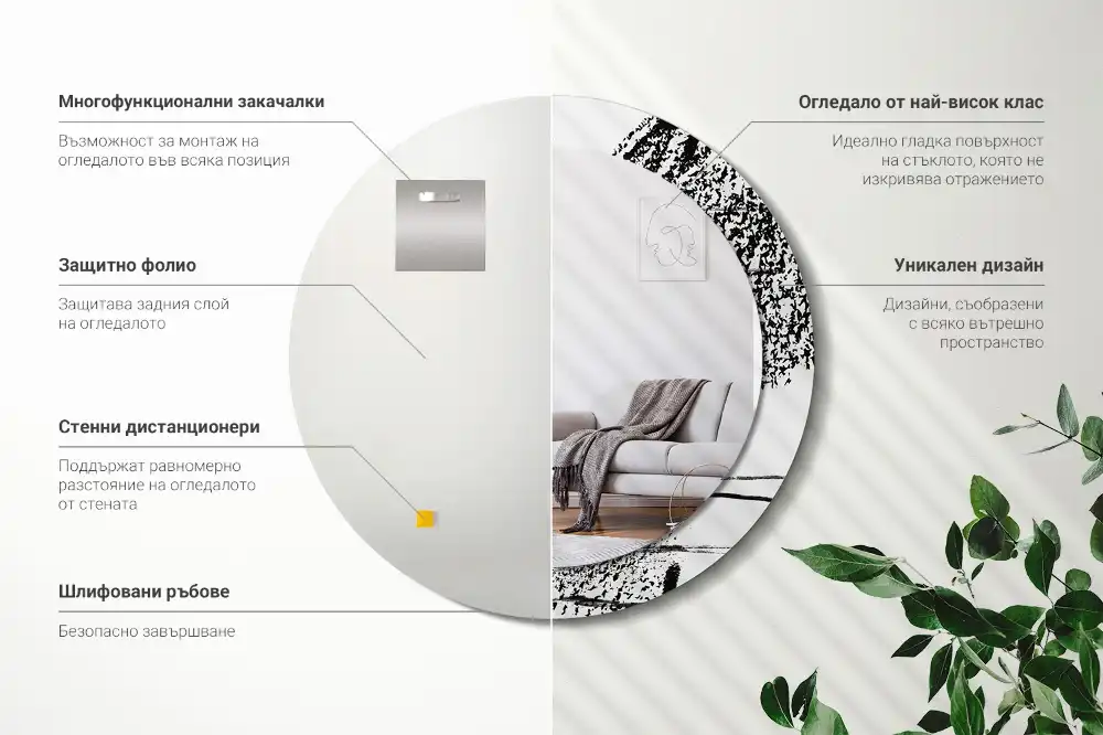 Okroglo stensko okrasno ogledalo Grafitni vzorec