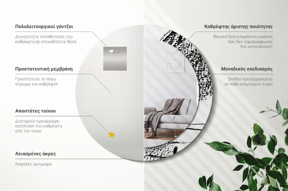 Okroglo stensko okrasno ogledalo Grafitni vzorec