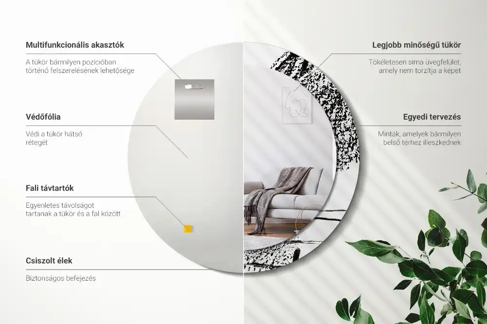 Okroglo stensko okrasno ogledalo Grafitni vzorec