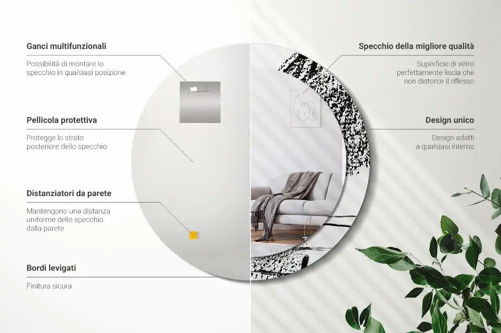 Okroglo stensko okrasno ogledalo Grafitni vzorec