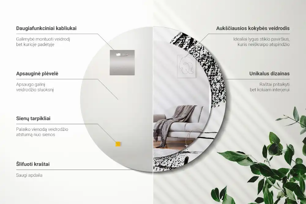 Okroglo stensko okrasno ogledalo Grafitni vzorec