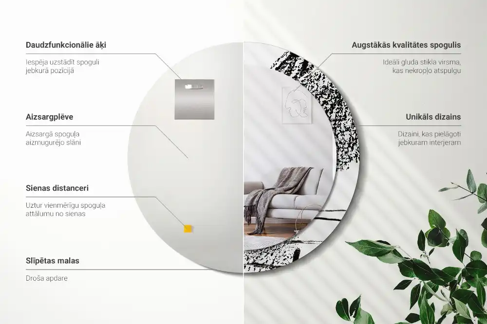 Okroglo stensko okrasno ogledalo Grafitni vzorec