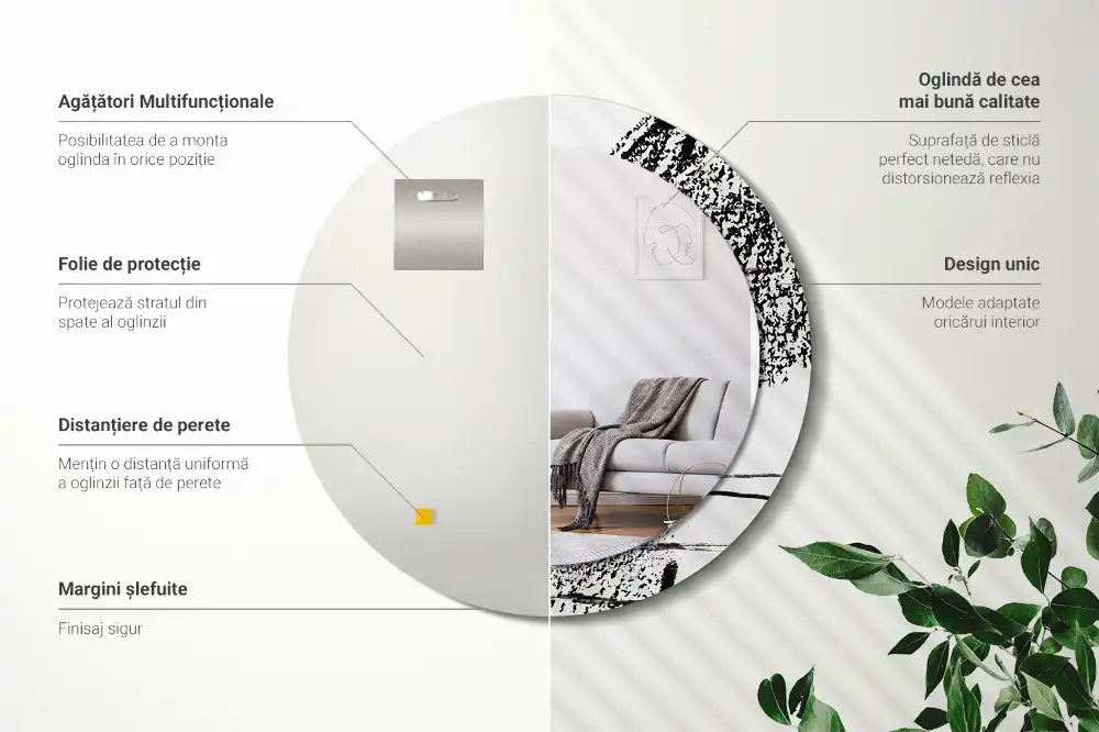 Okroglo stensko okrasno ogledalo Grafitni vzorec