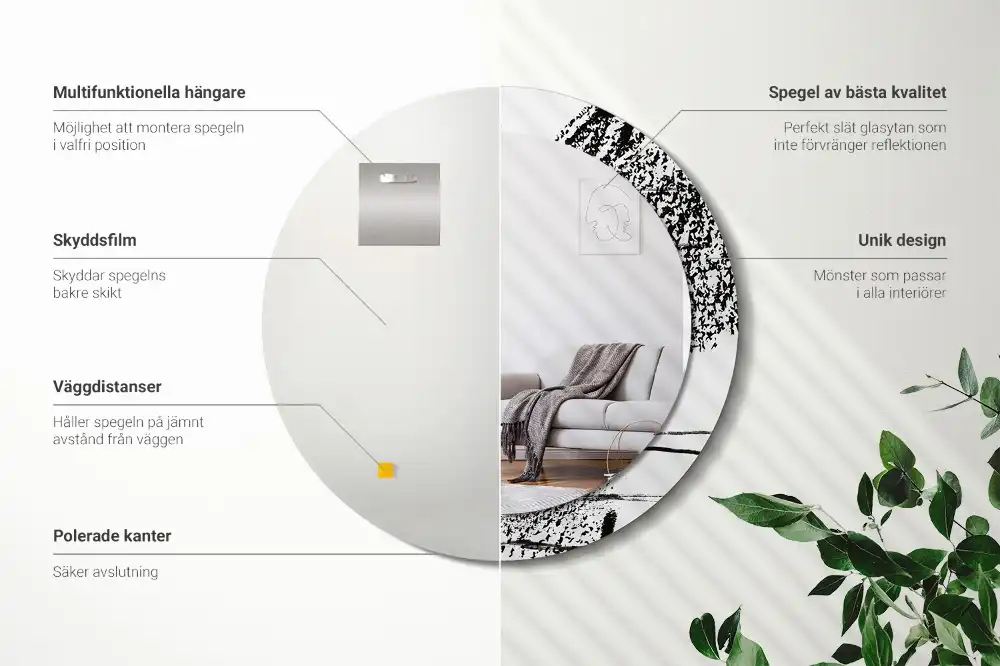 Okroglo stensko okrasno ogledalo Grafitni vzorec