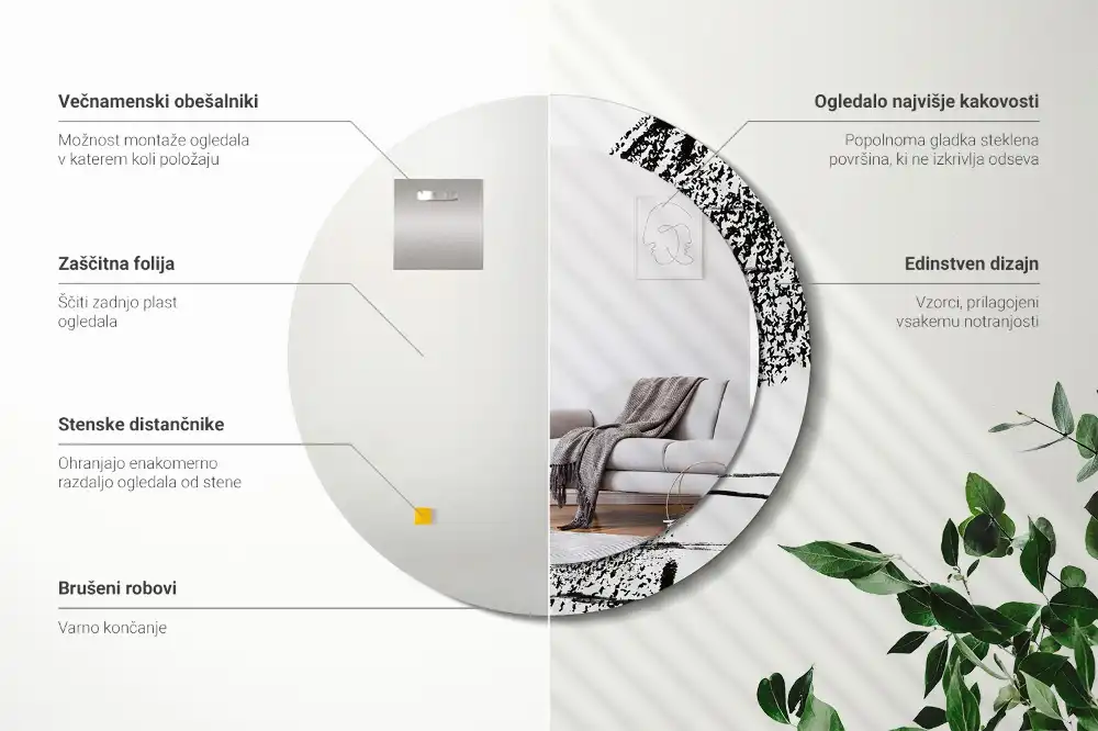 Okroglo stensko okrasno ogledalo Grafitni vzorec