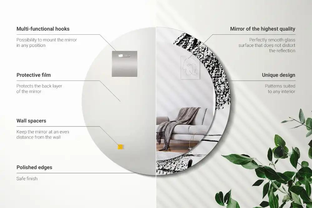 Okroglo stensko okrasno ogledalo Grafitni vzorec