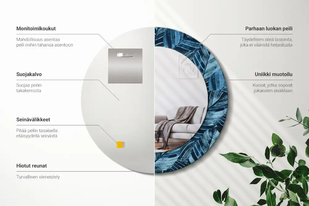 Tiskano okroglo ogledalo Listi iz džungle