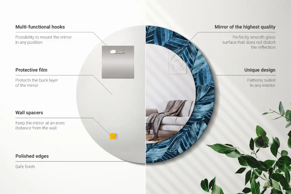 Tiskano okroglo ogledalo Listi iz džungle