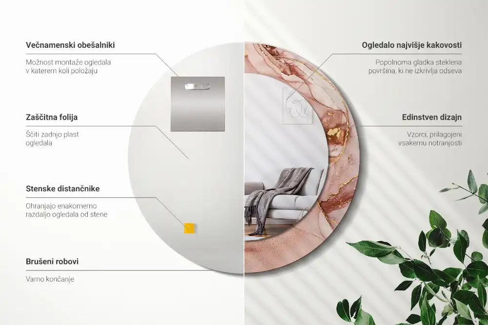 Tiskano okroglo ogledalo Abstraktna tekočina