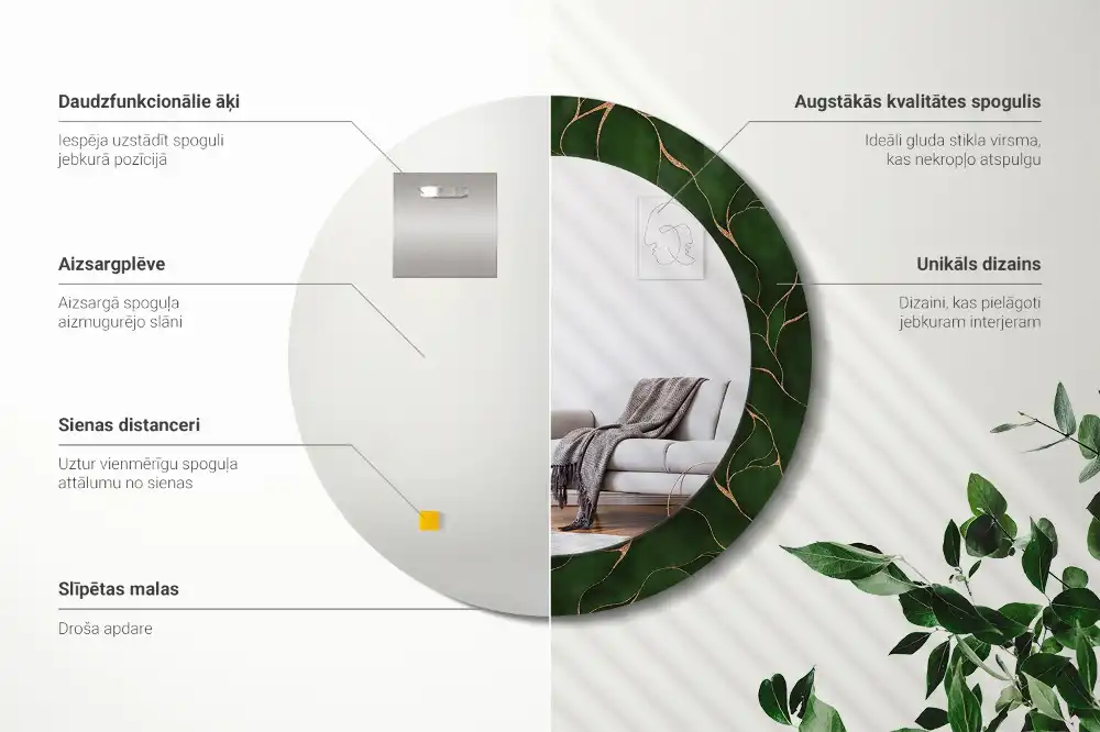 Okroglo stensko okrasno ogledalo Abstraktni list