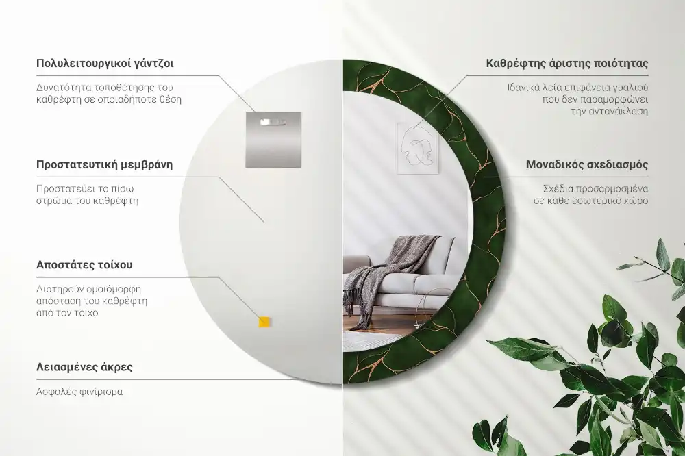 Okroglo stensko okrasno ogledalo Abstraktni list