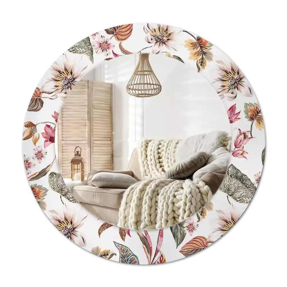 Okroglo stensko okrasno ogledalo Starinsko cvetje