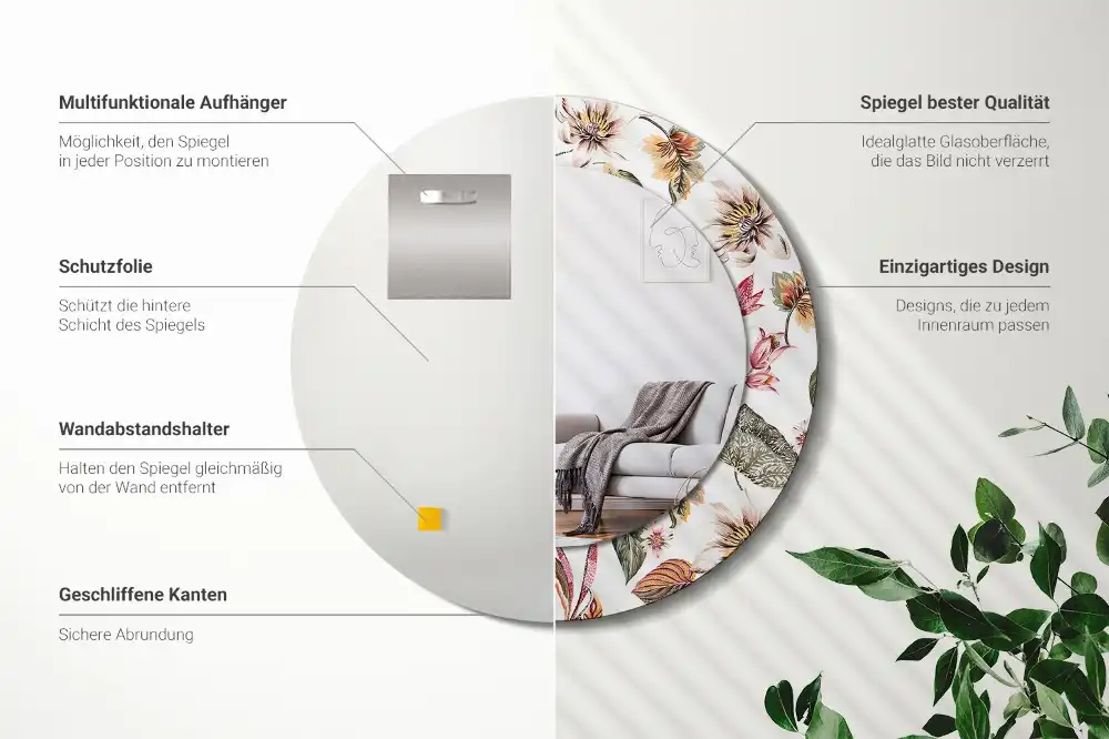 Okroglo stensko okrasno ogledalo Starinsko cvetje