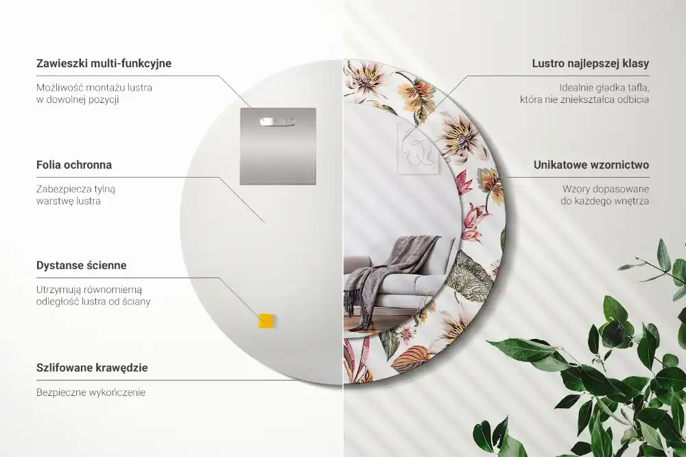 Okroglo stensko okrasno ogledalo Starinsko cvetje