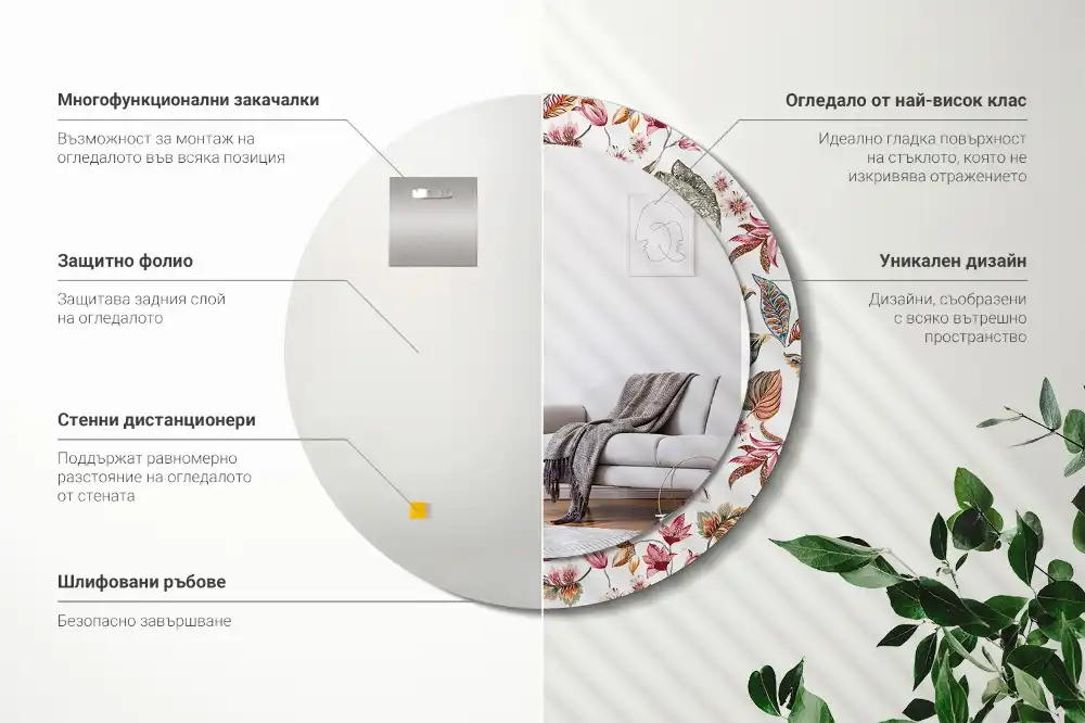 Okroglo stensko okrasno ogledalo Starinsko cvetje