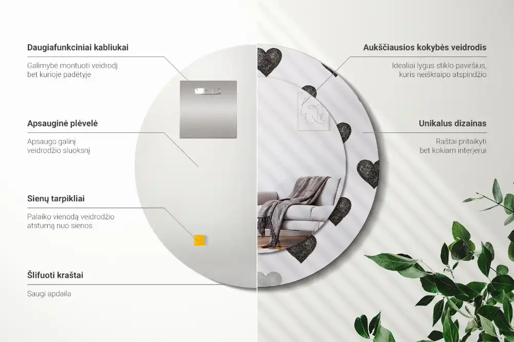 Okroglo okrasno ogledalo Abstraktna srca