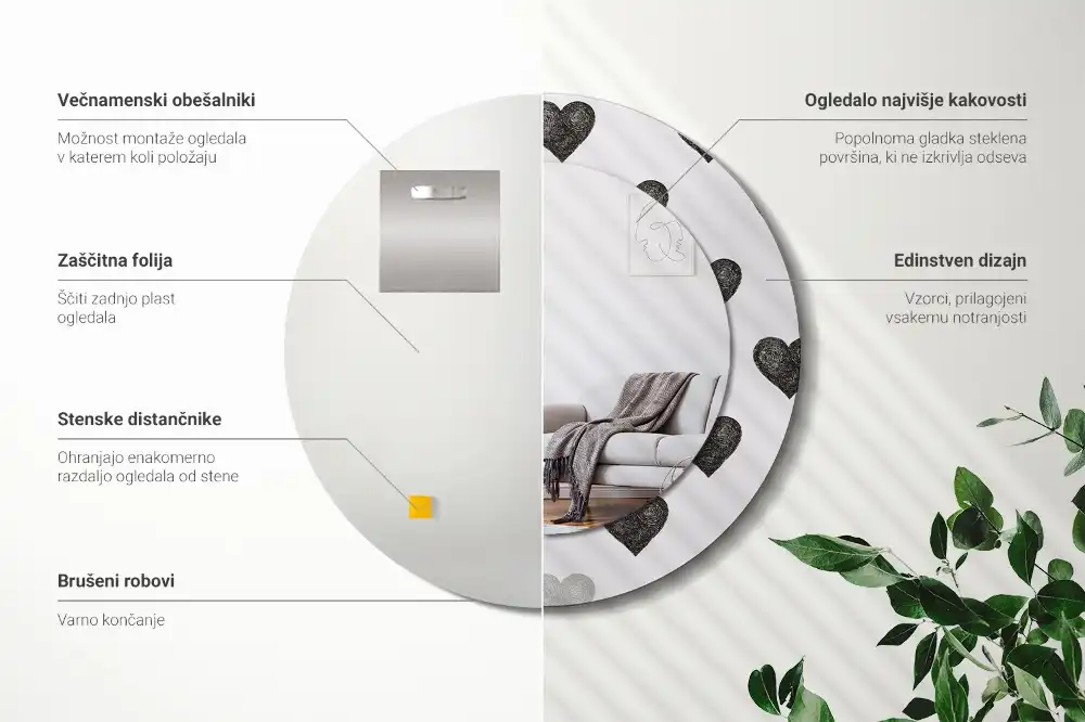 Okroglo okrasno ogledalo Abstraktna srca
