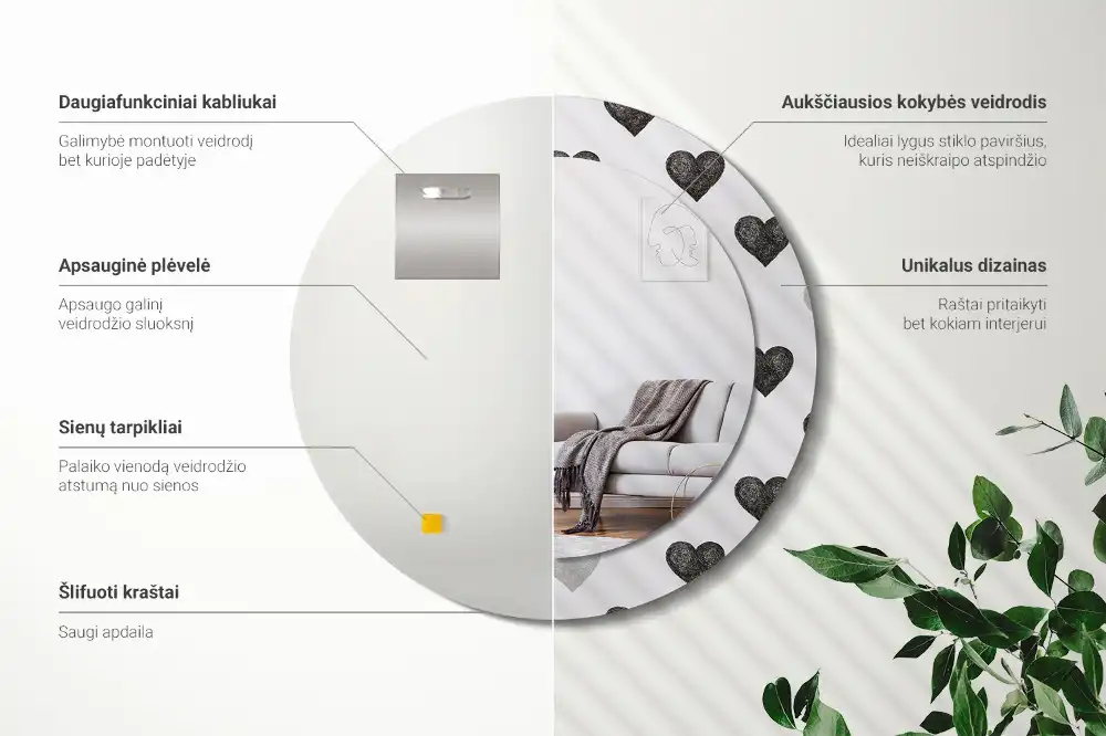 Okroglo okrasno ogledalo Abstraktna srca