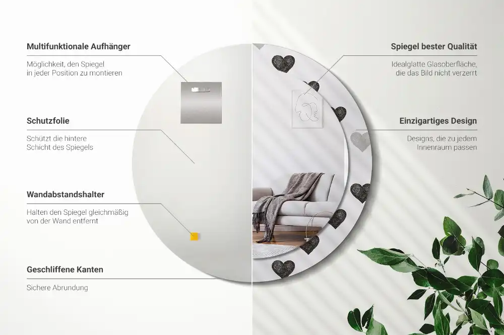 Okroglo okrasno ogledalo Abstraktna srca