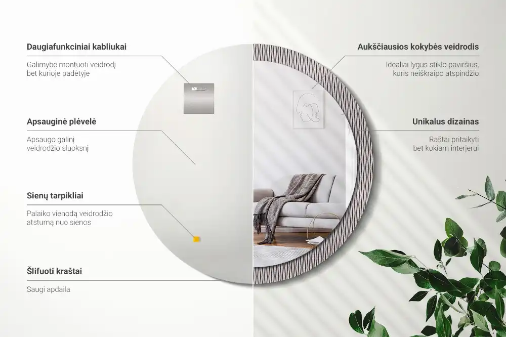 Tiskano okroglo ogledalo Geometrijski vzorec pik