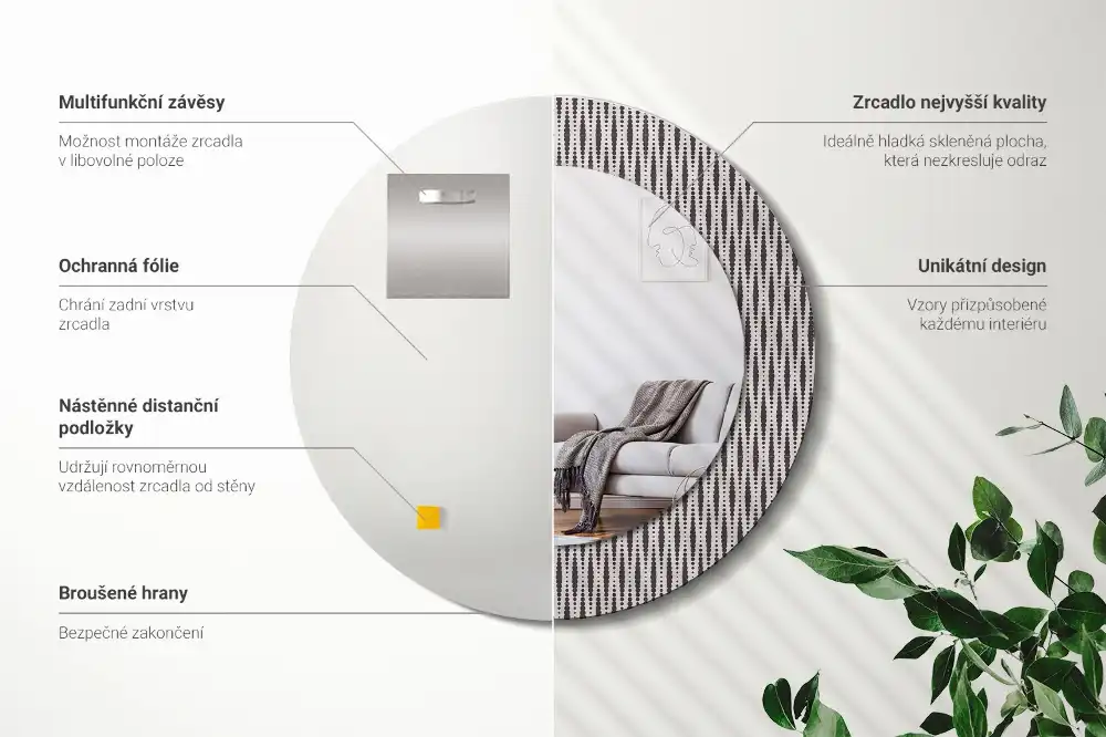 Tiskano okroglo ogledalo Geometrijski vzorec pik