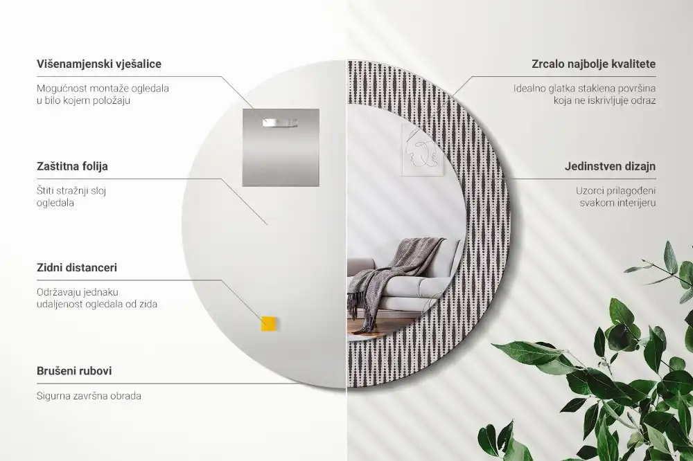Tiskano okroglo ogledalo Geometrijski vzorec pik