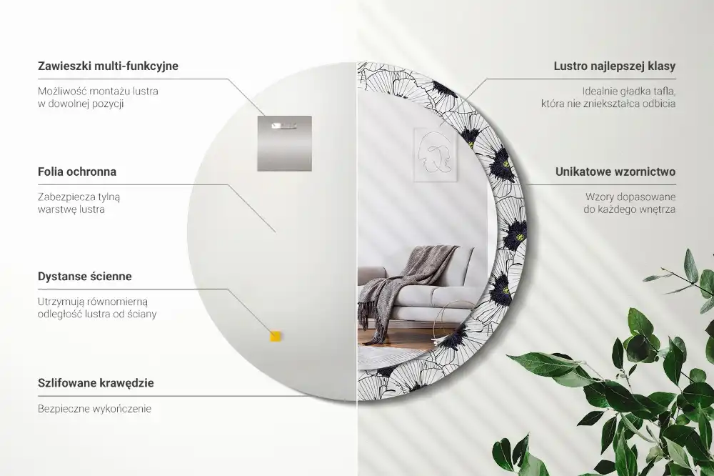 Okroglo okrasno ogledalo Cvetlični aranžma