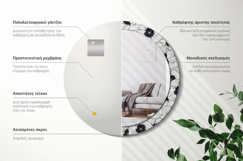 Okroglo okrasno ogledalo Cvetlični aranžma