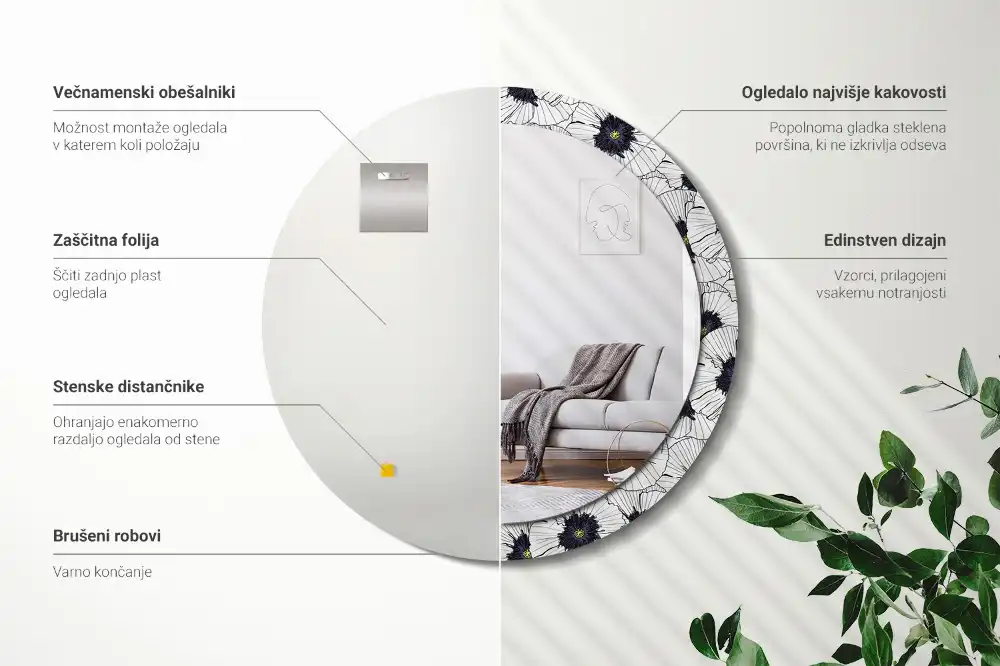 Okroglo okrasno ogledalo Cvetlični aranžma