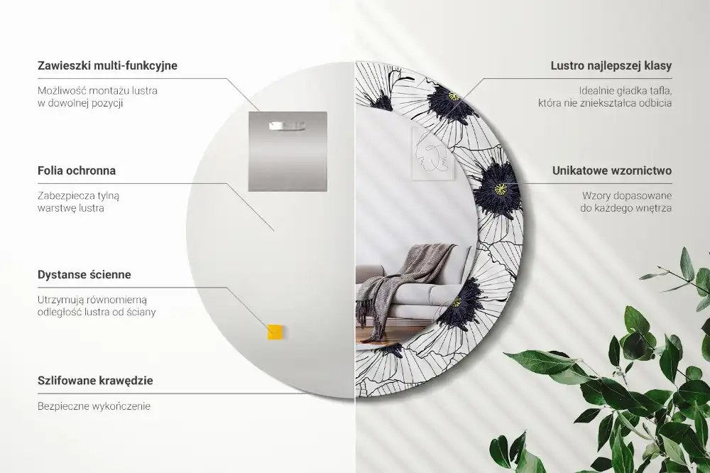 Okroglo okrasno ogledalo Cvetlični aranžma