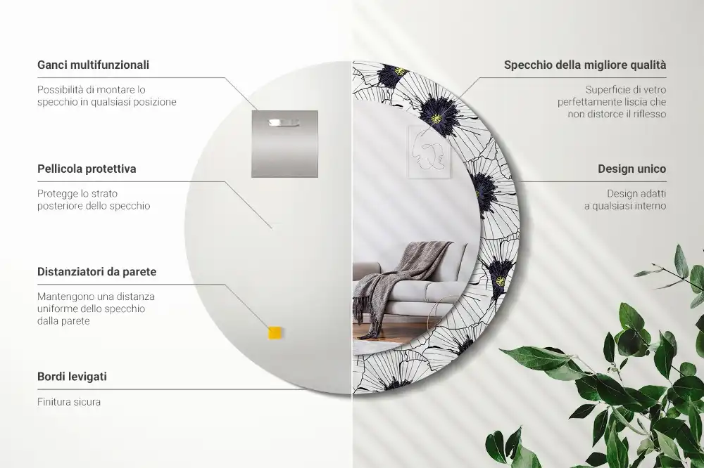 Okroglo okrasno ogledalo Cvetlični aranžma